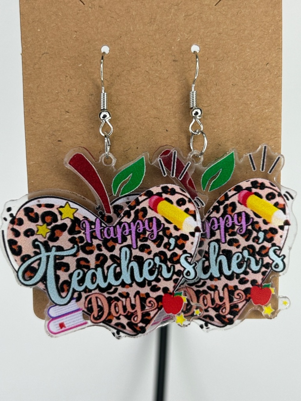 Happy Teacher's Day Leopard Apple Drop Earrings - Multicolor Fashion Jewelry